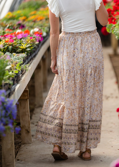 Dusty Floral Stretch Waist Maxi Skirt Skirts