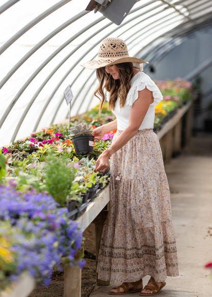 Dusty Floral Stretch Waist Maxi Skirt Skirts