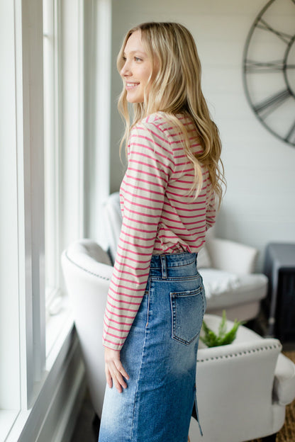 Dusty Pink Striped Top - FINAL SALE Tops