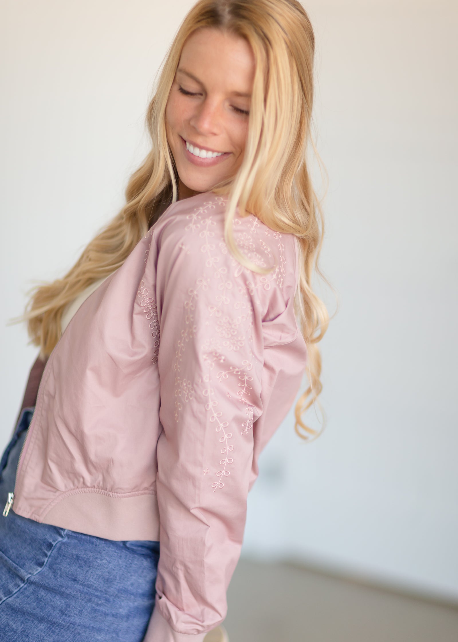 Dusty Pink Vine Bomber Jacket - FINAL SALE Tops