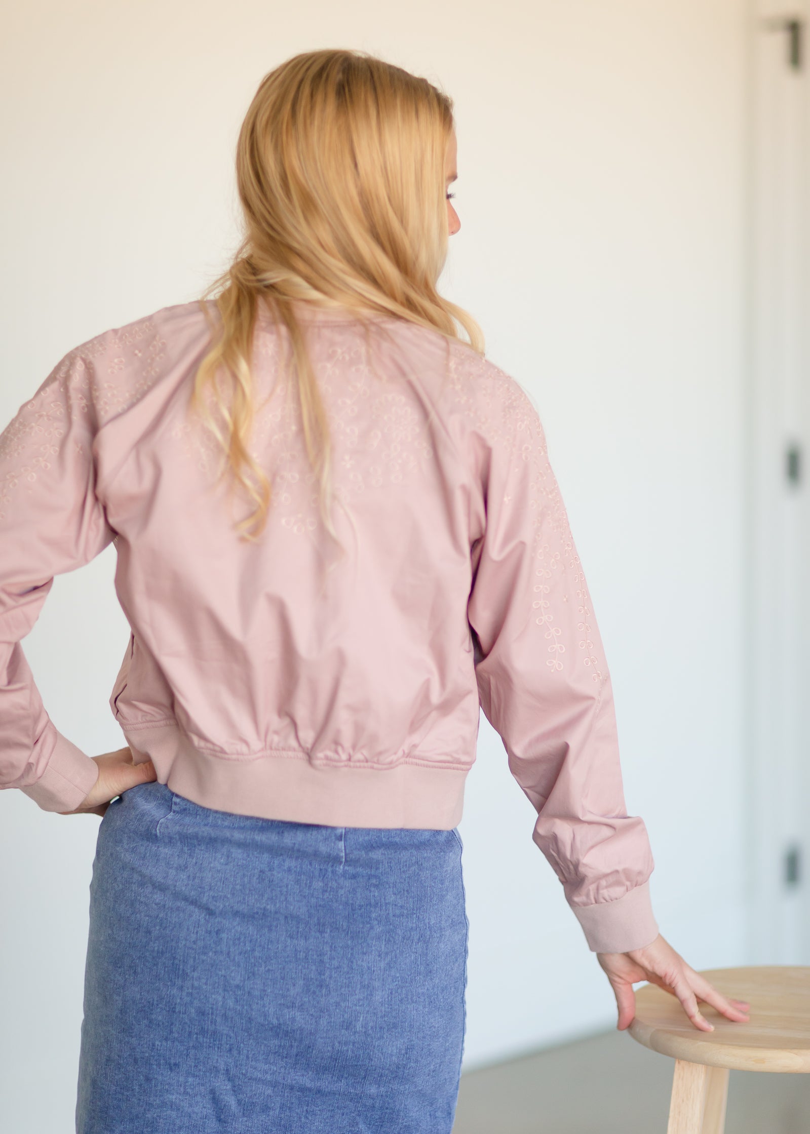 Dusty Pink Vine Bomber Jacket - FINAL SALE Tops