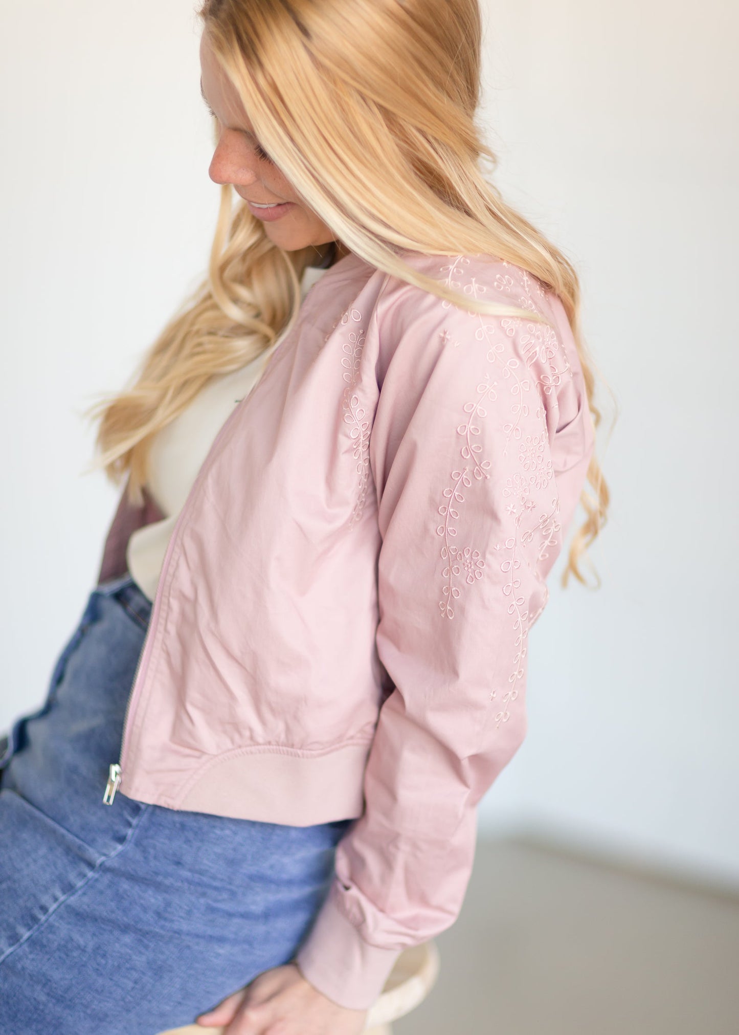 Dusty Pink Vine Bomber Jacket - FINAL SALE Tops