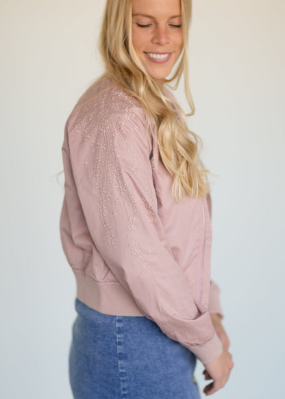 Dusty Pink Vine Bomber Jacket - FINAL SALE Tops