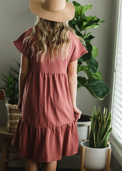 Dusty Rose Embroidered Midi Dress Dresses