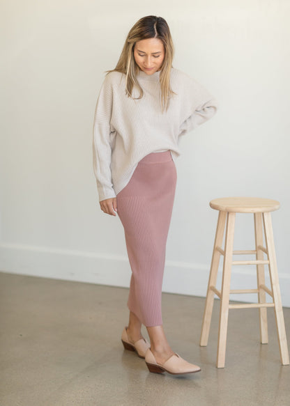 Dusty Rose Ribbed Sweater Midi Skirt Skirts Tea & Rose