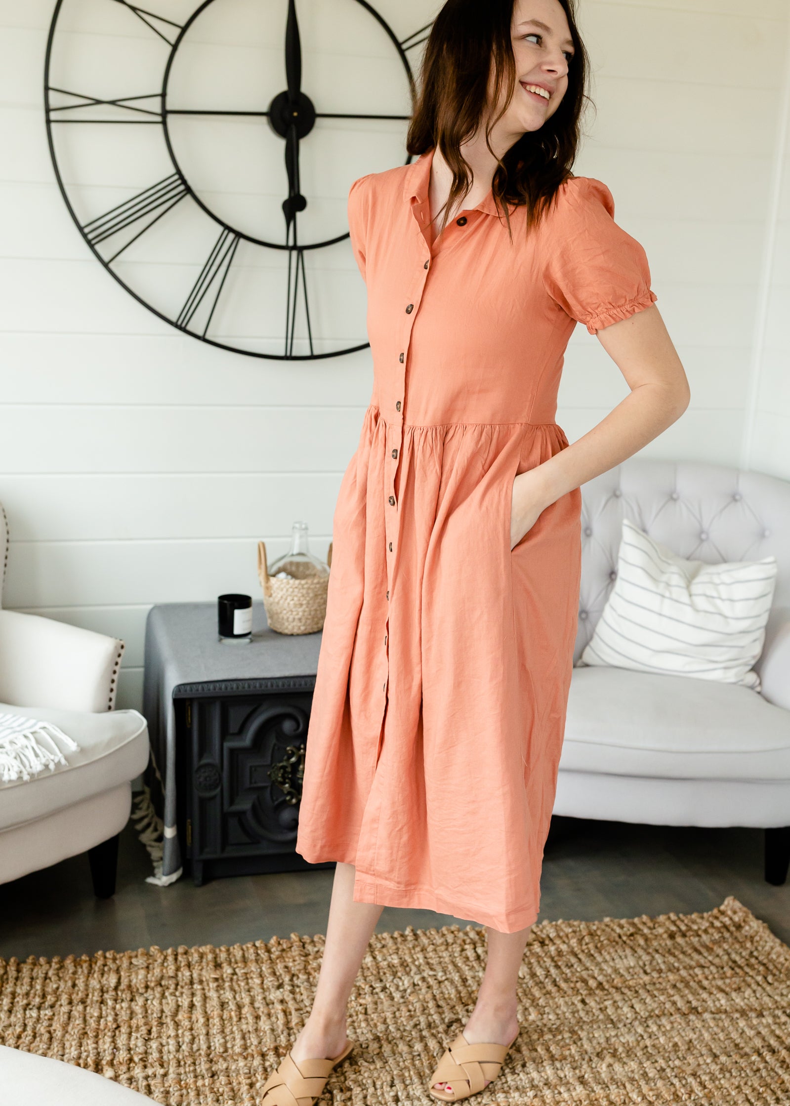 Dusty Salmon Button Front Dress - FINAL SALE Dresses