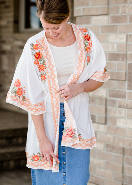 Embroidered Floral Open Front Kimono - FINAL SALE Layering Essentials