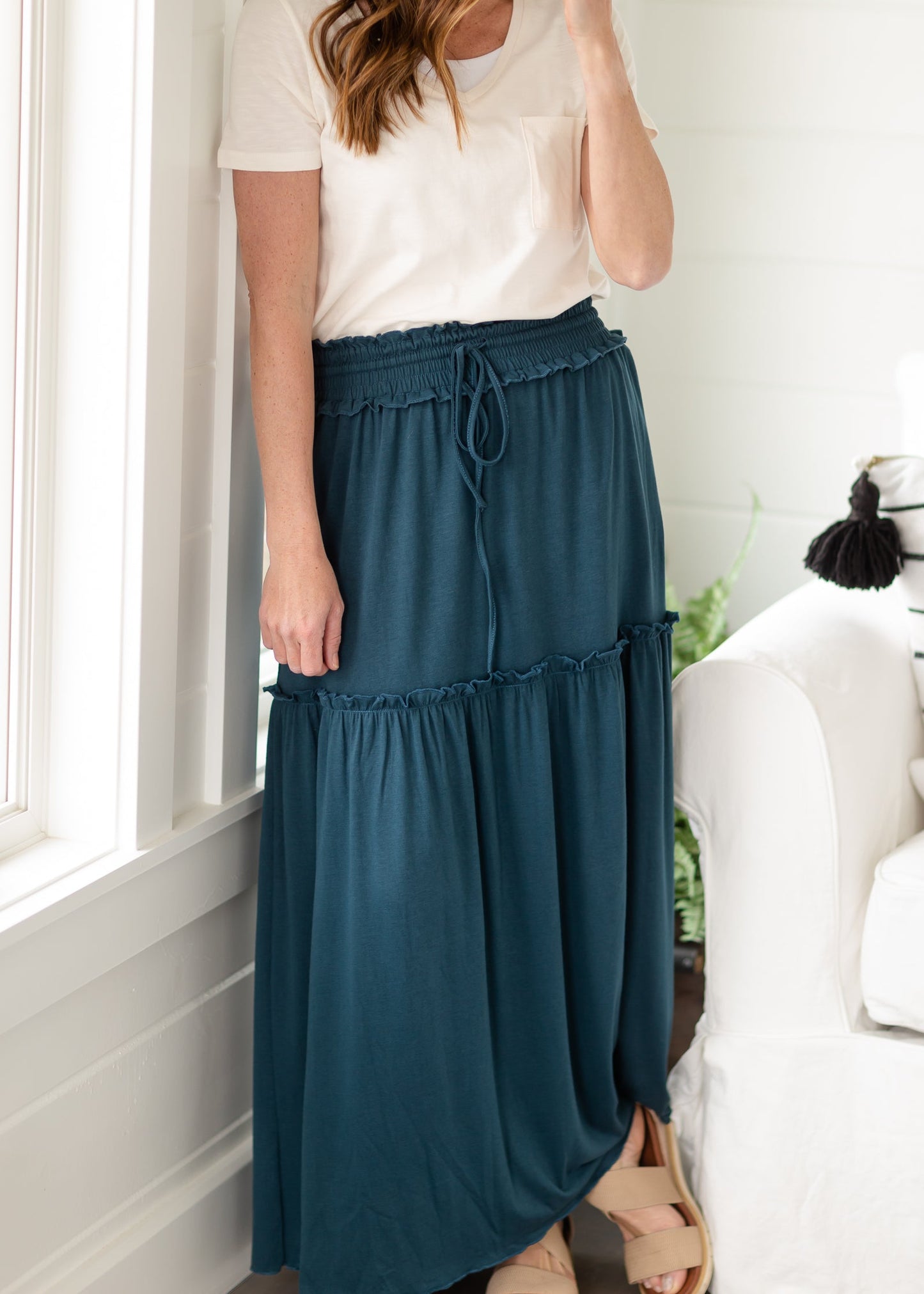 Emerald Tiered Ruffle Maxi Skirt Skirts