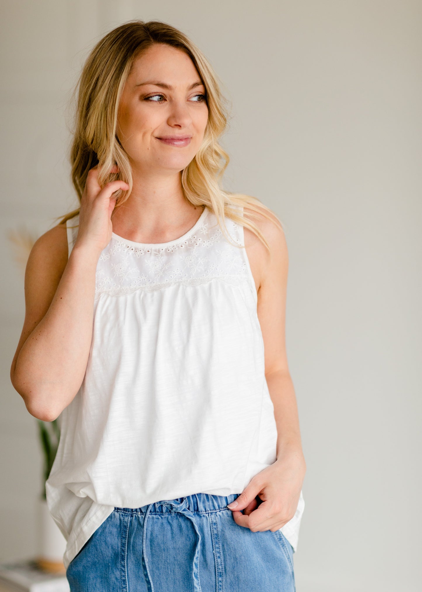 Eyelet Sleeveless Top - FINAL SALE Tops