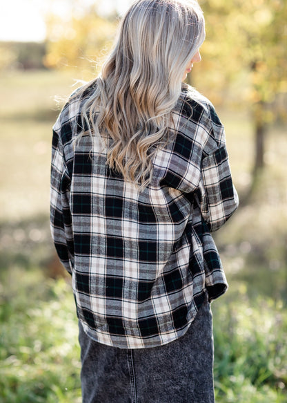 Faux Fur Lined Plaid Button Down Shacket-FINAL SALE Tops Paper Crane