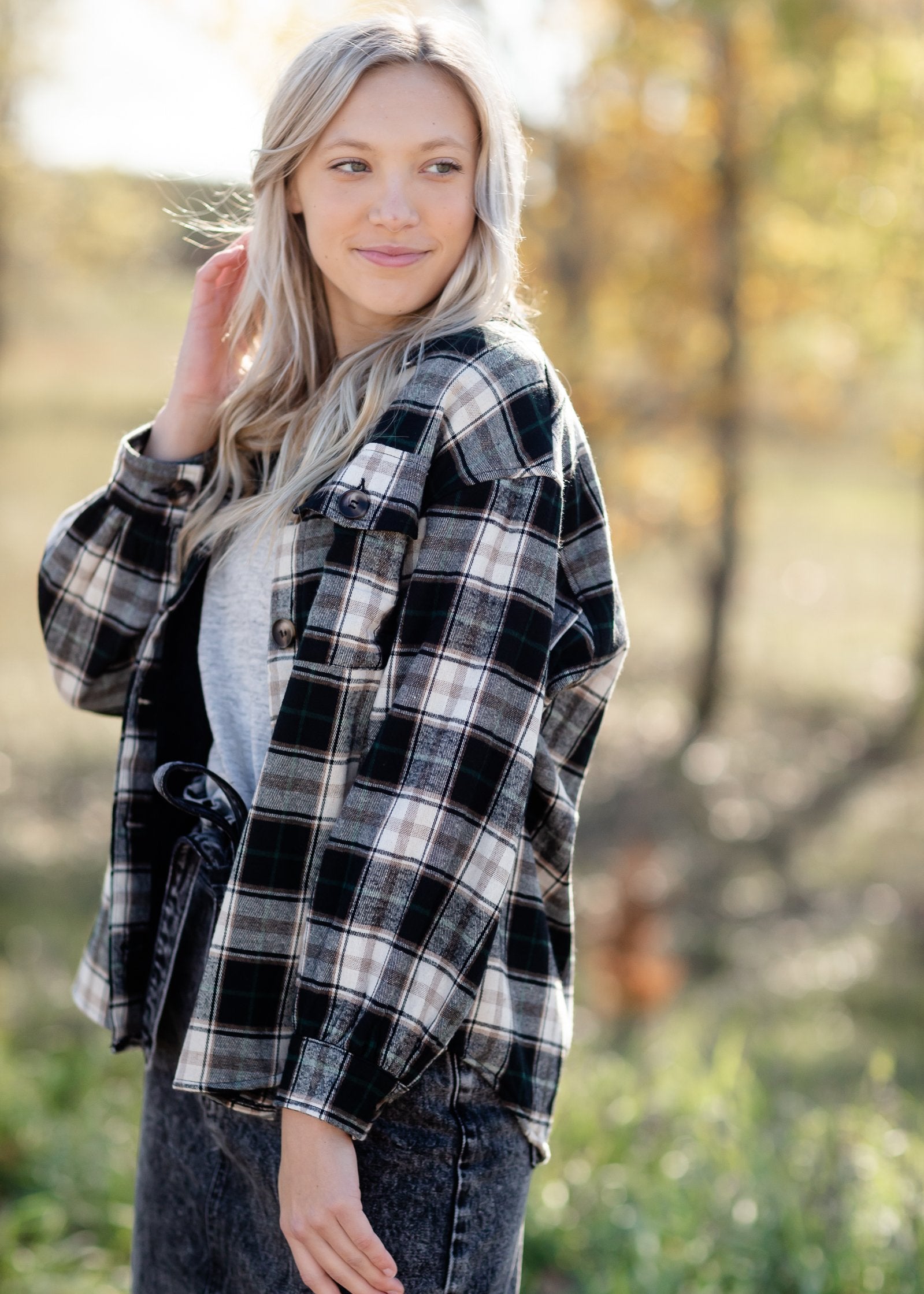 Faux Fur Lined Plaid Button Down Shacket Tops Paper Crane