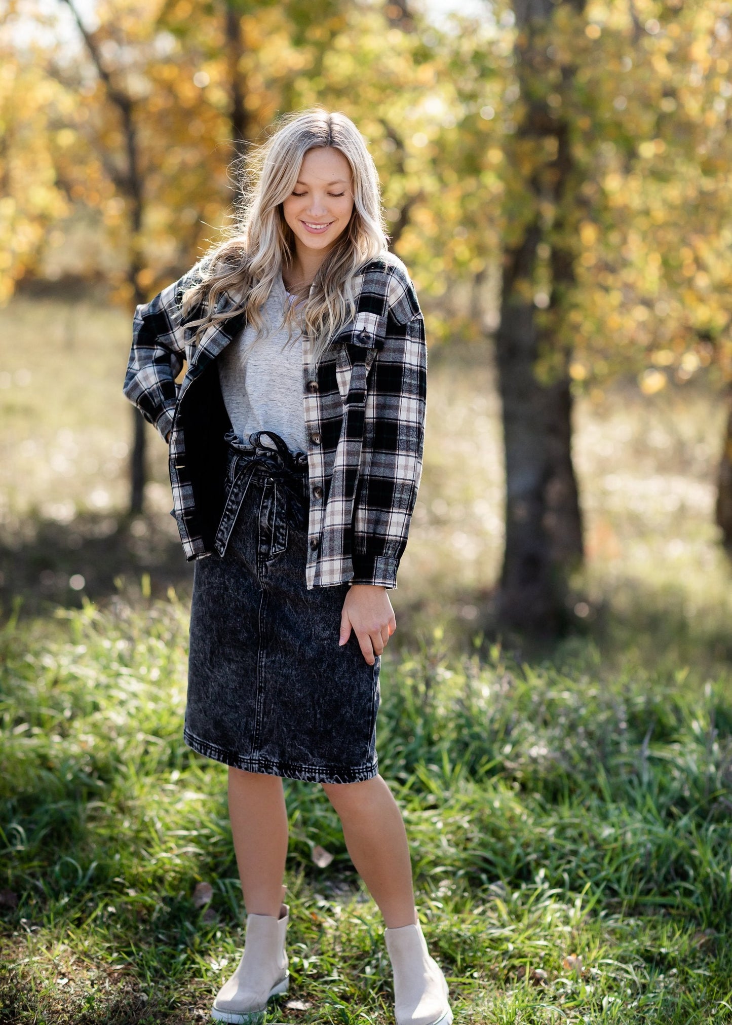 Faux Fur Lined Plaid Button Down Shacket Tops Paper Crane