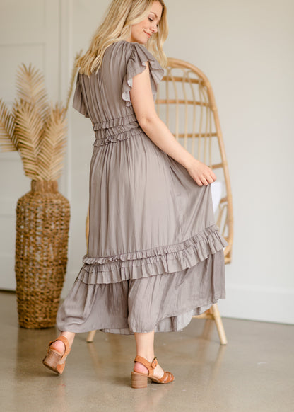 Fawn Ruffled Satin Midi Dress - FINAL SALE Dresses