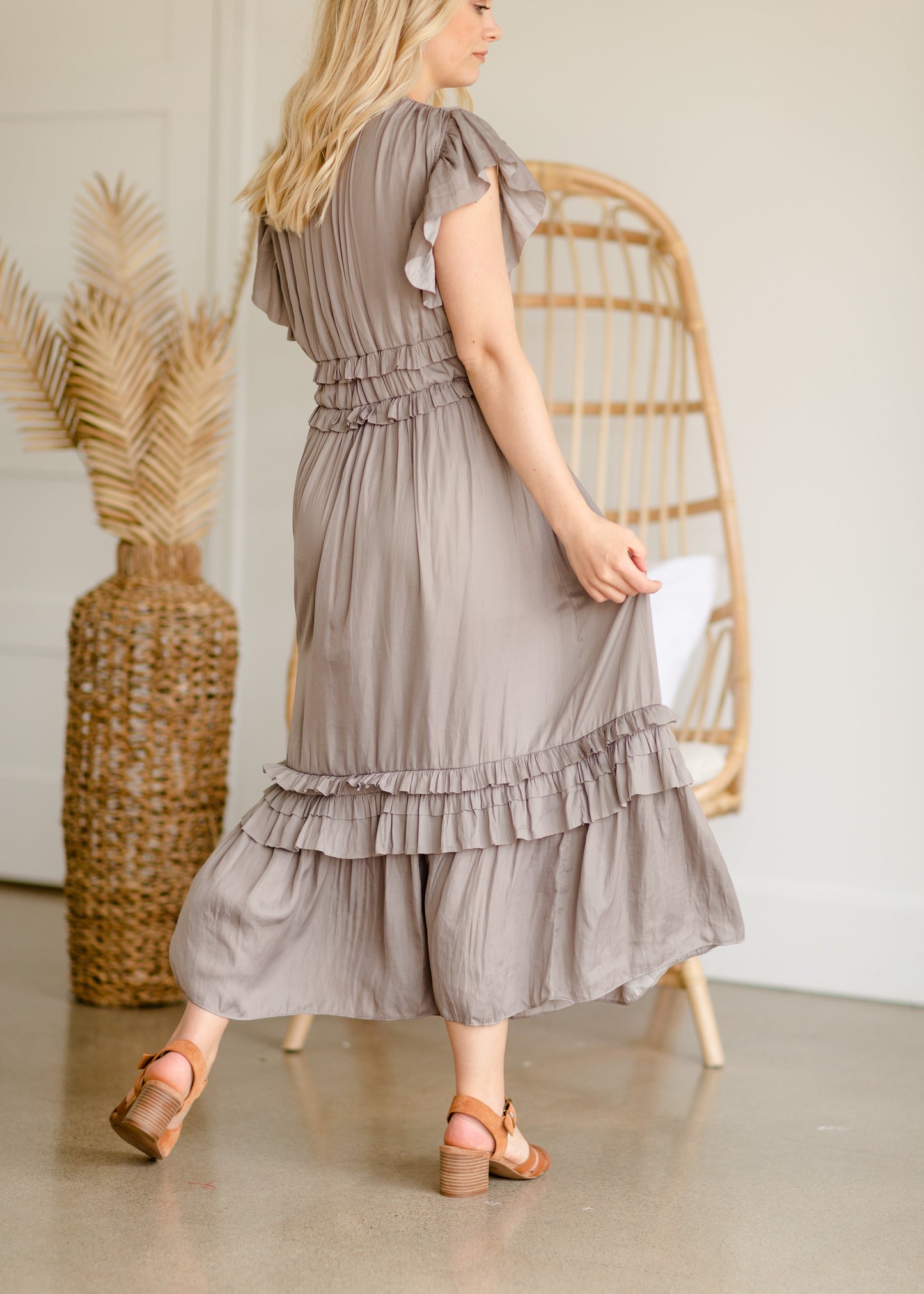 Fawn Ruffled Satin Midi Dress - FINAL SALE Dresses