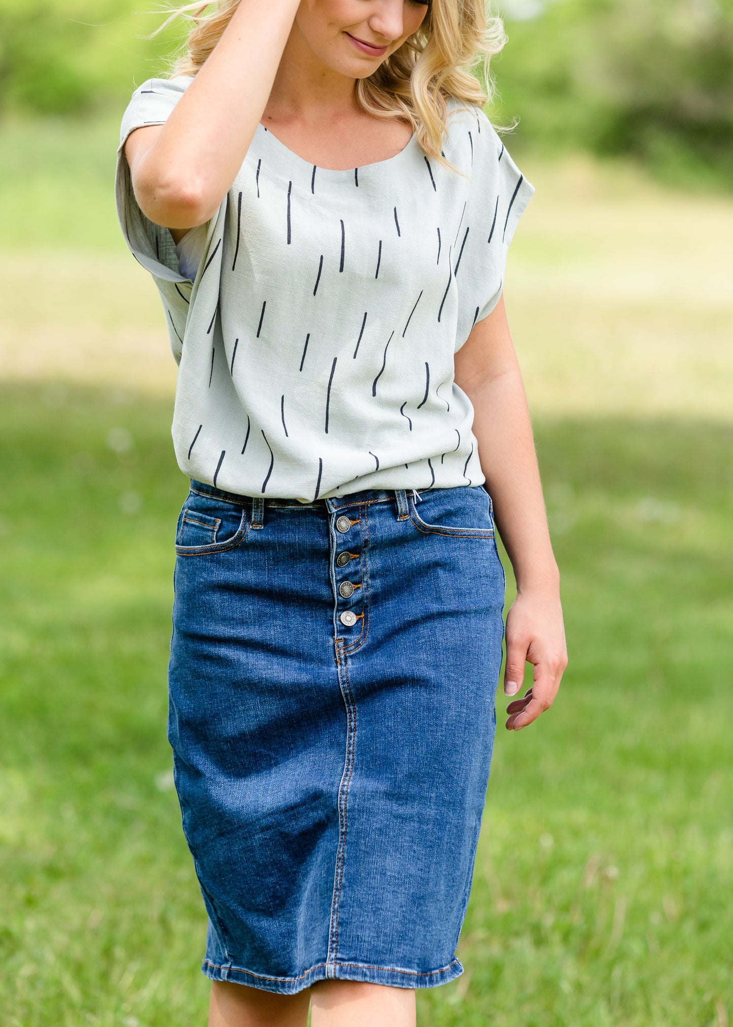 Five Button Medium Wash Jean Skirt Skirts