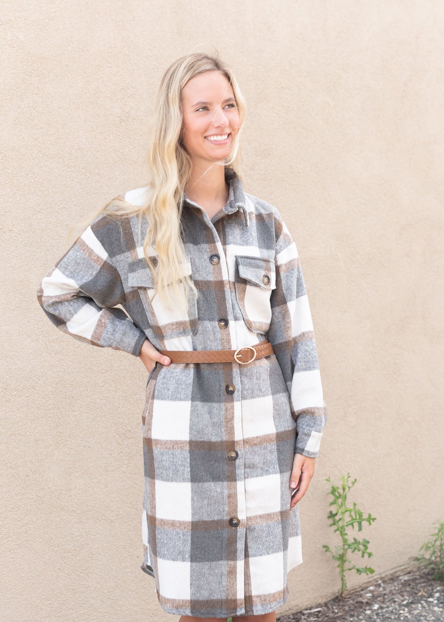 Flannel Button Down Dress Tops