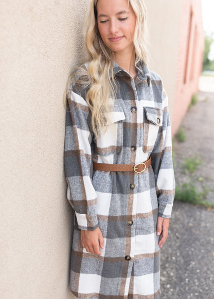 Flannel Button Down Dress Tops