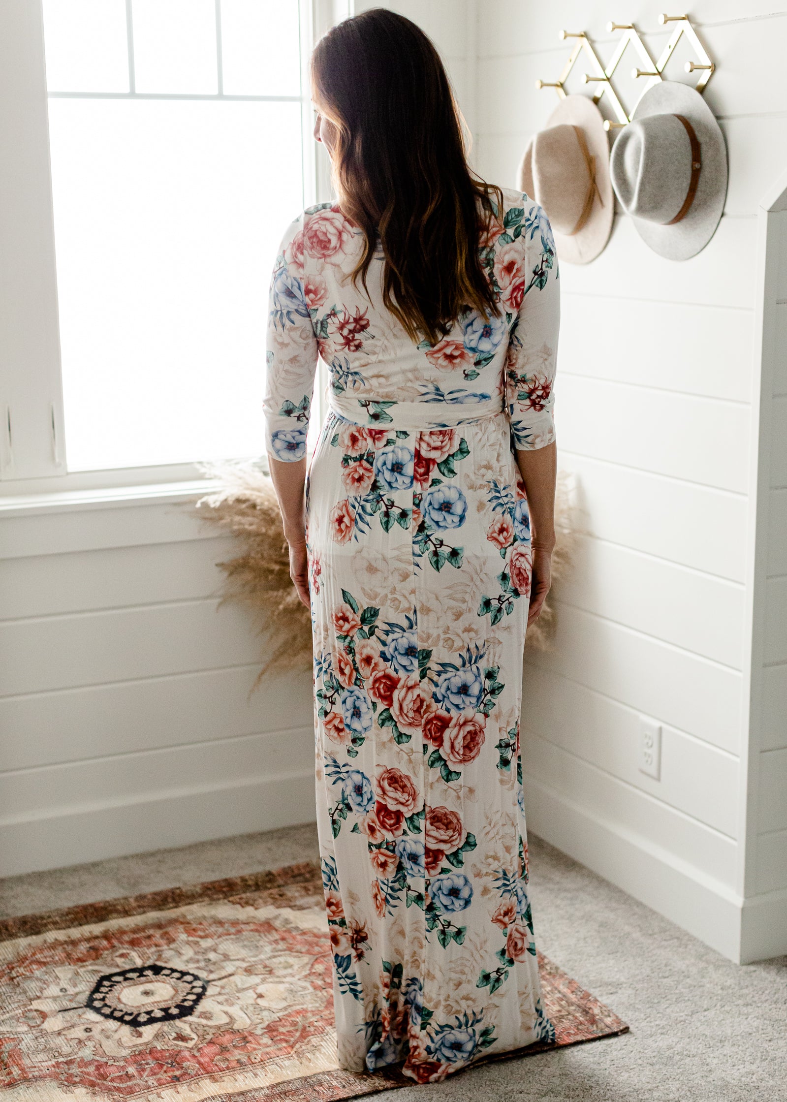 Floral 3/4 Sleeve Belted Maxi Dress - FINAL SALE Dresses