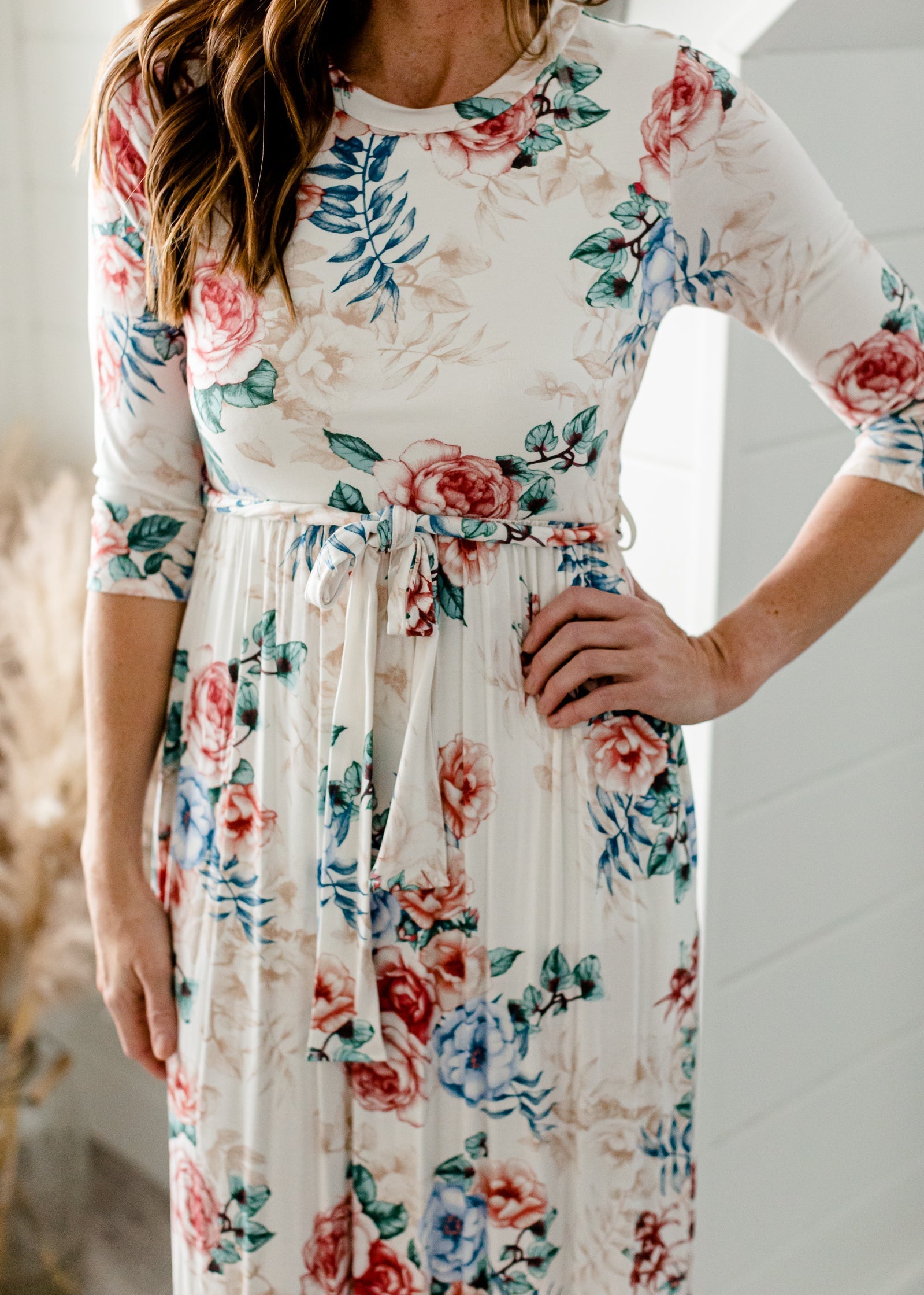 Floral 3/4 Sleeve Belted Maxi Dress - FINAL SALE Dresses