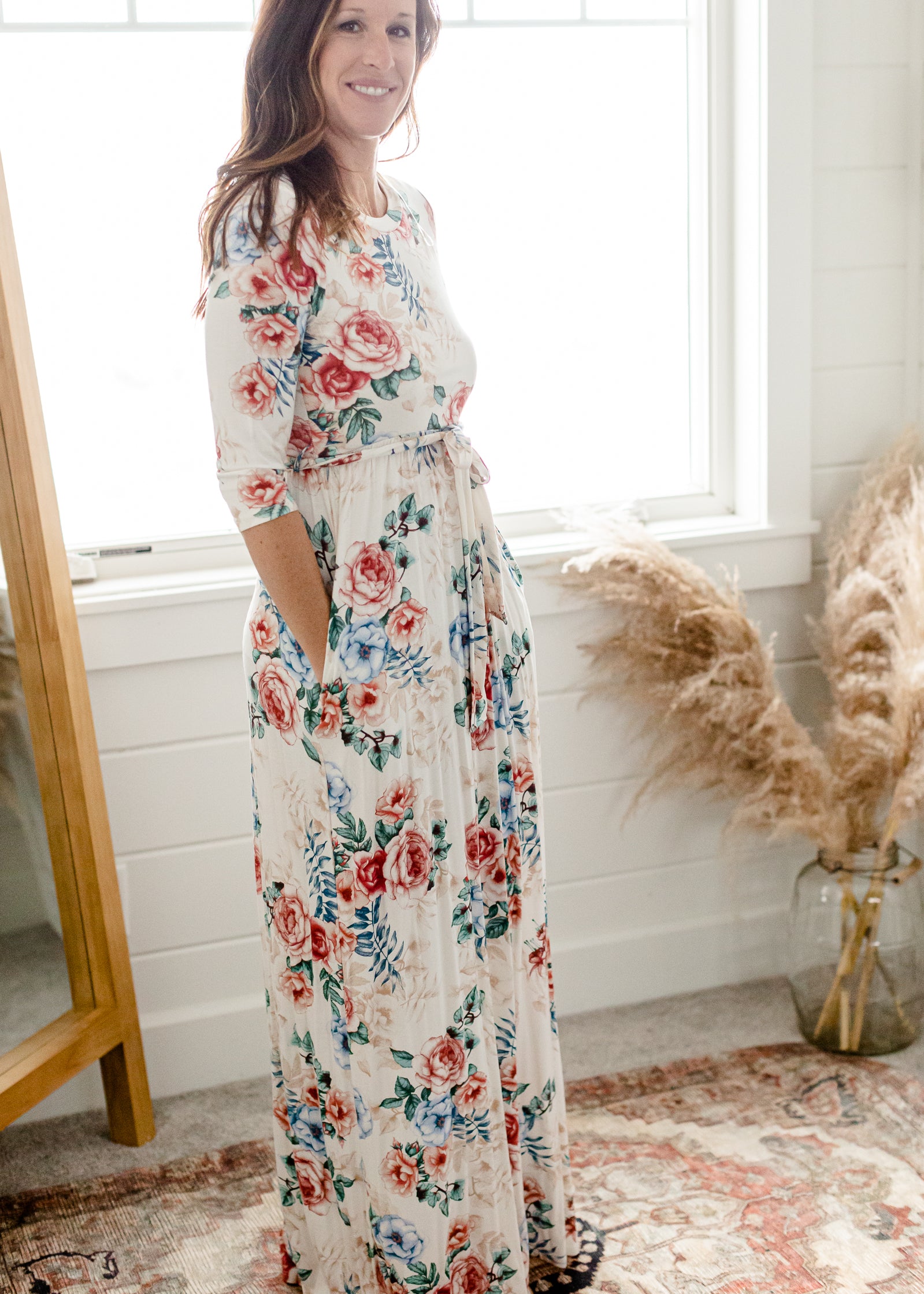 Floral 3/4 Sleeve Belted Maxi Dress - FINAL SALE Dresses