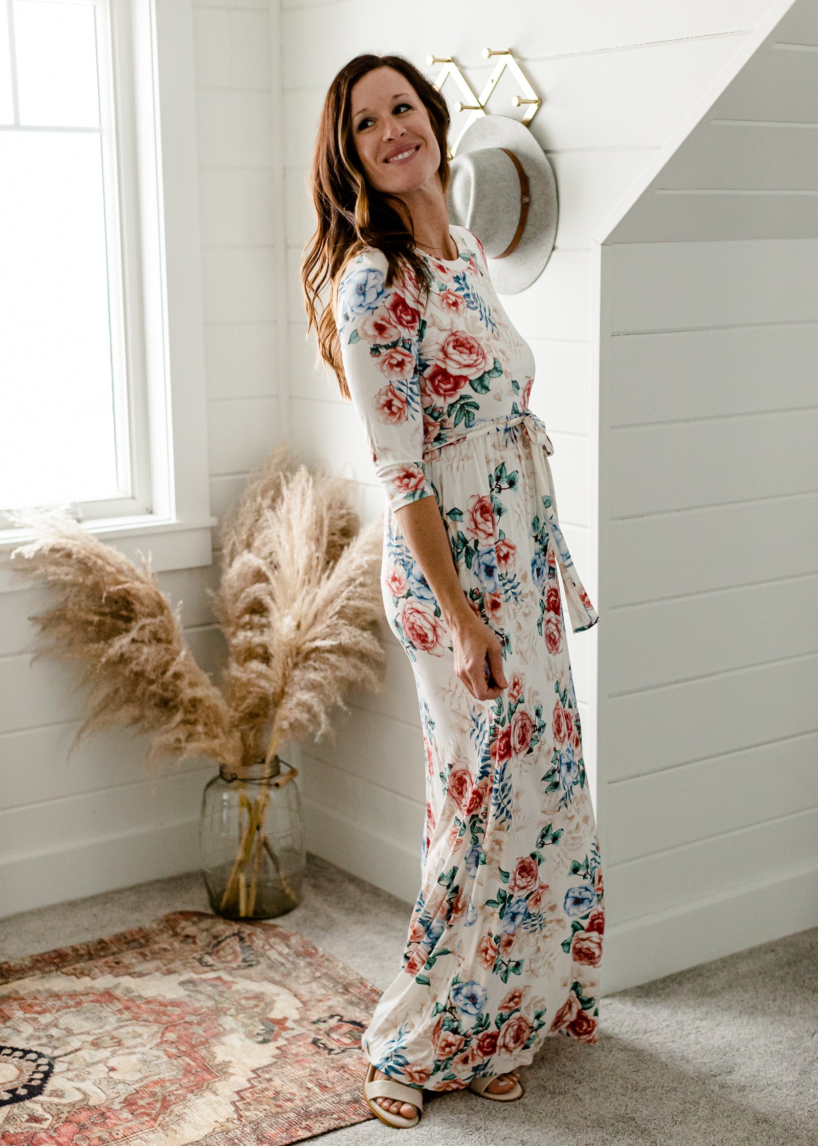 Floral 3/4 Sleeve Belted Maxi Dress - FINAL SALE Dresses