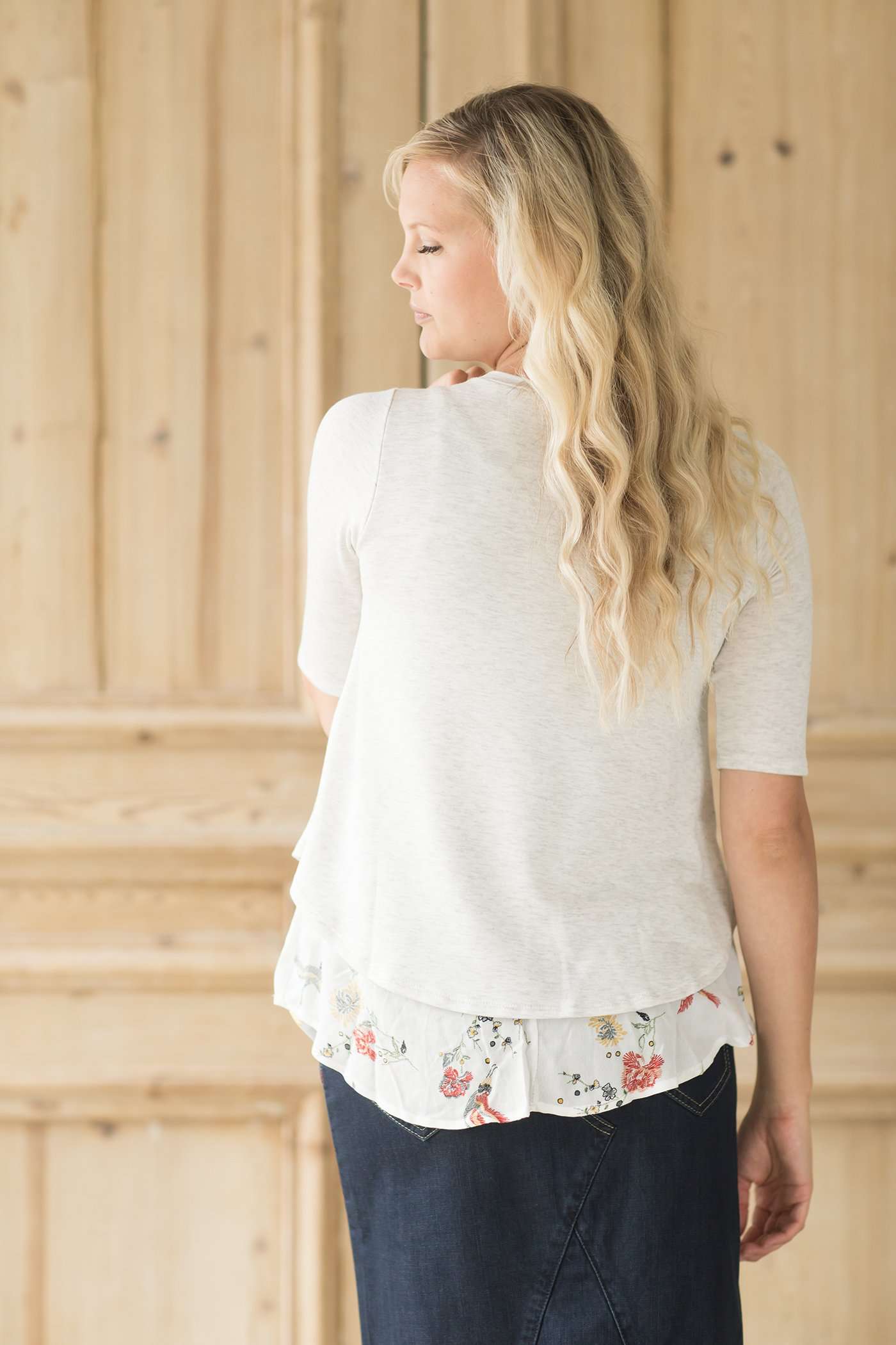 Floral and Gray Overlay Top - FINAL SALE Tops