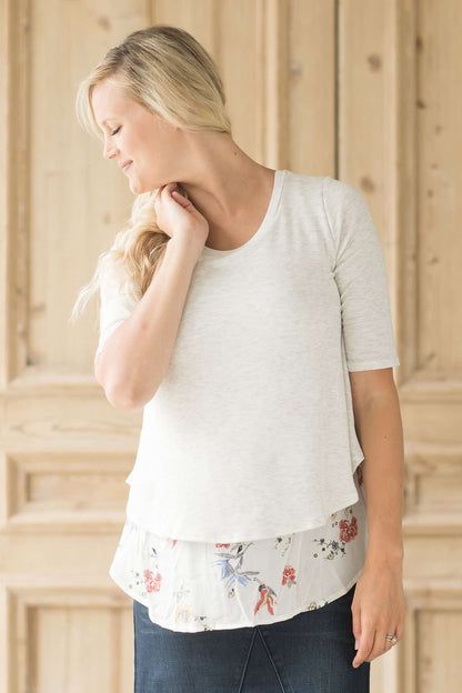 Floral and Gray Overlay Top - FINAL SALE Tops