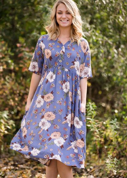 Floral Button Detail Midi Dress - FINAL SALE Dresses