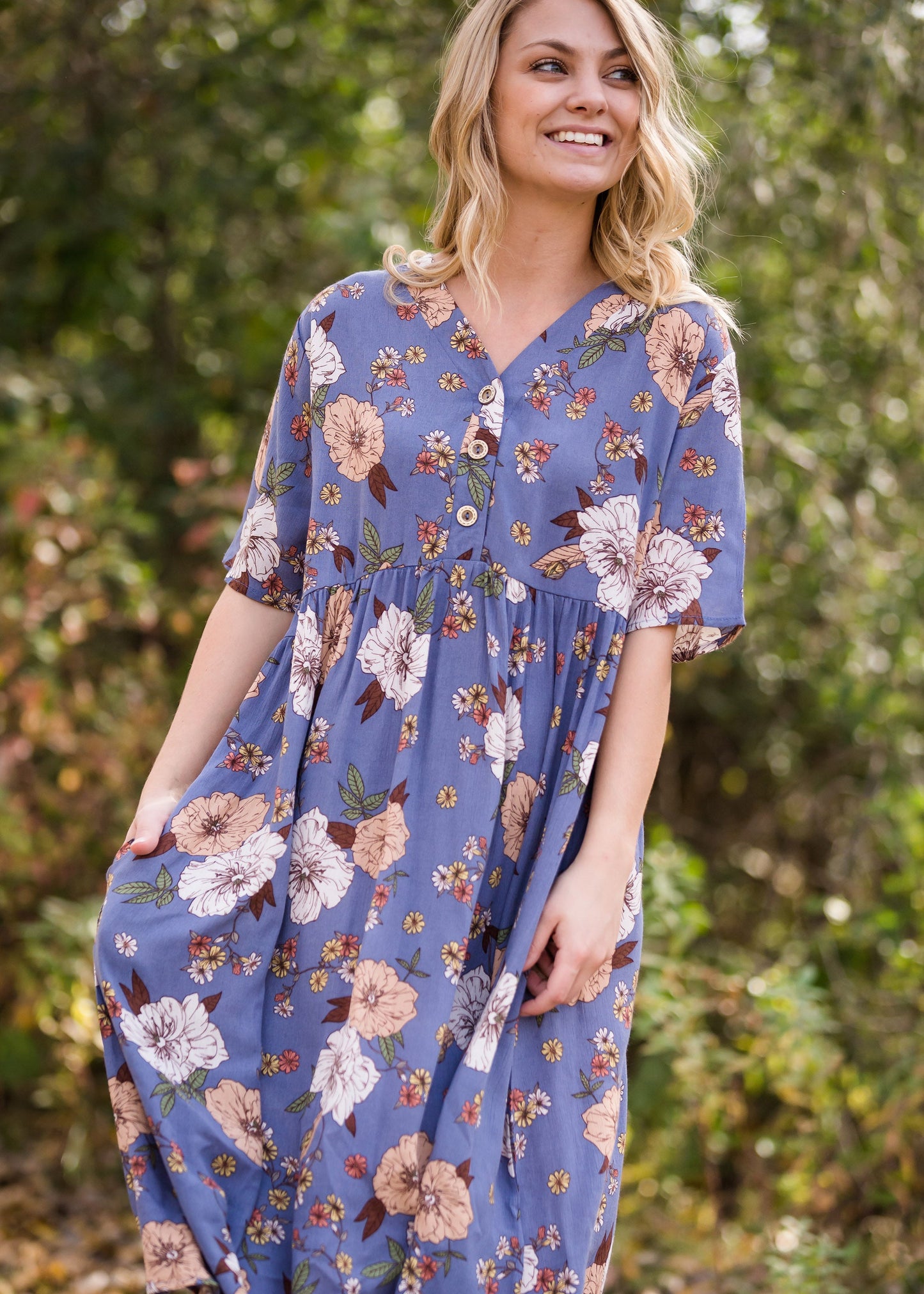 Floral Button Detail Midi Dress - FINAL SALE Dresses