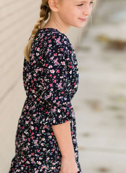 Modest girls and conservative teens navy and floral below the knee midi dress