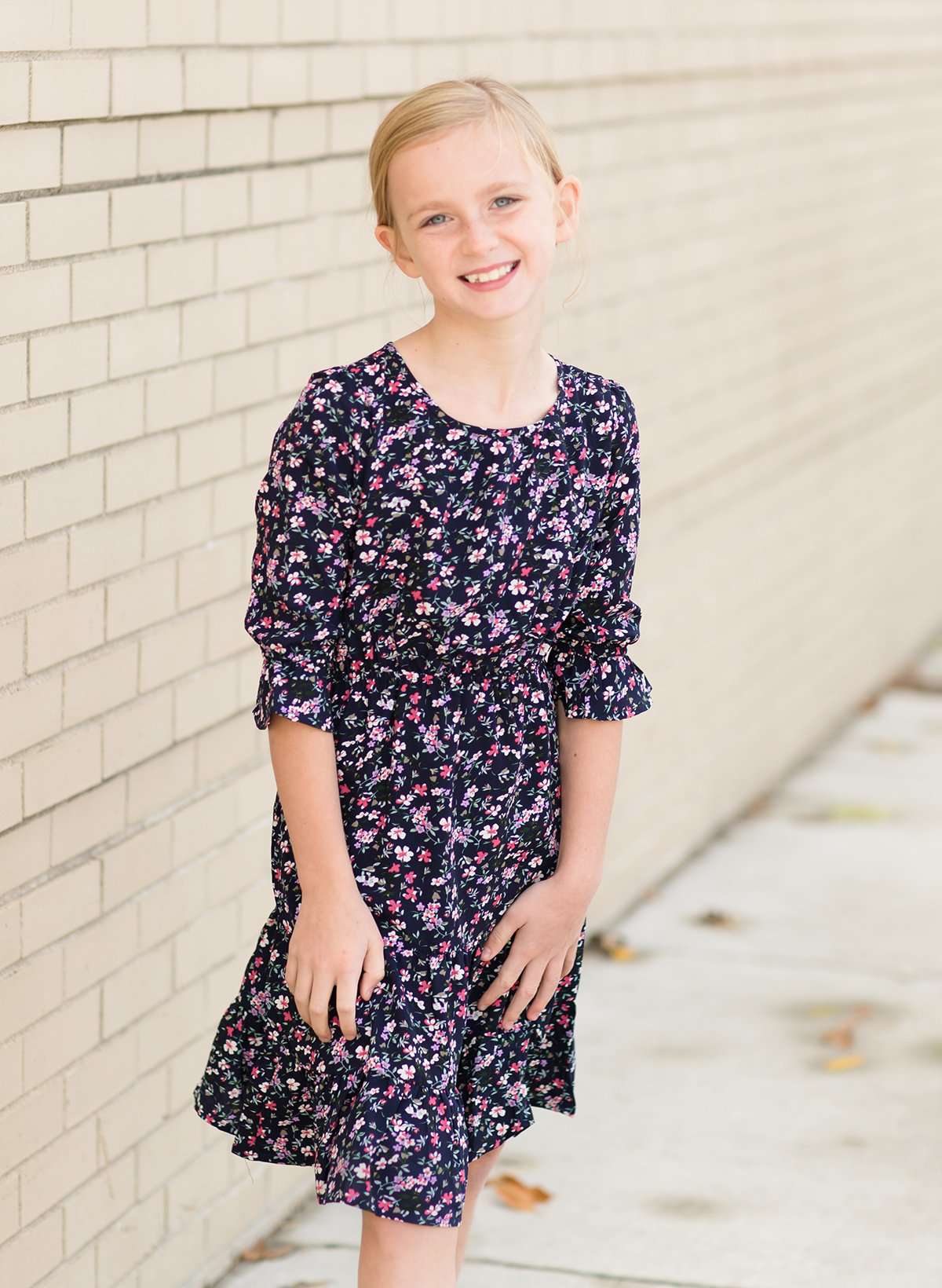 Modest girls and conservative teens navy and floral below the knee midi dress