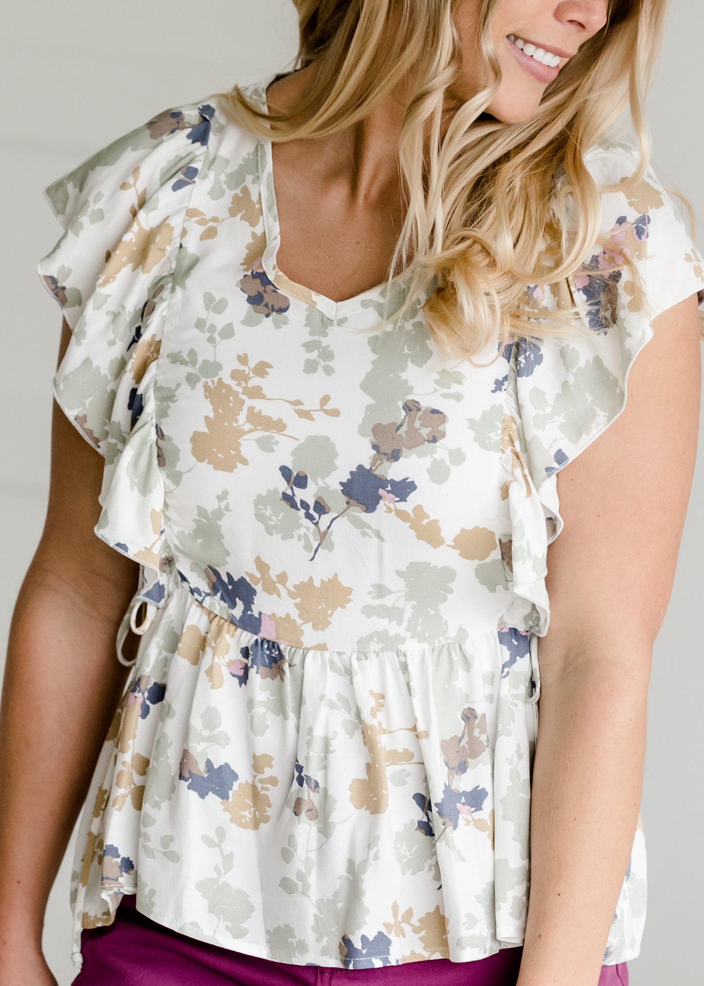 Floral Flutter Sleeve Top - FINAL SALE Tops