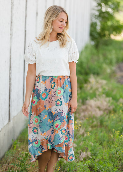 Floral Patchwork Wrap Midi Skirt - FINAL SALE Skirts