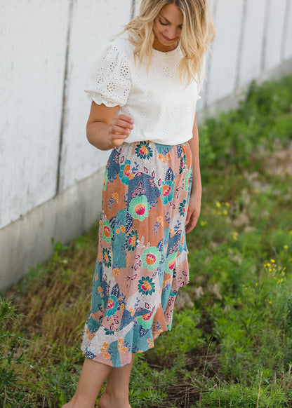 Floral Patchwork Wrap Midi Skirt - FINAL SALE Skirts