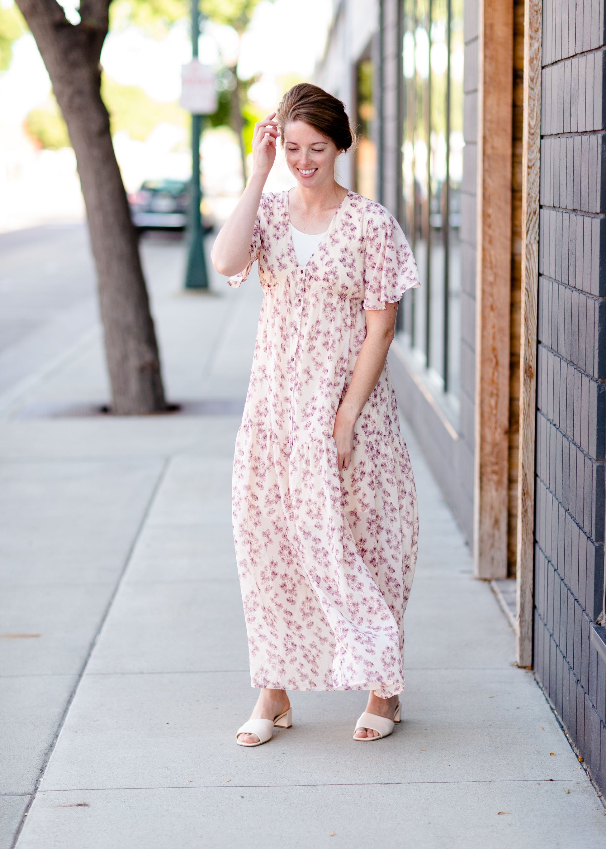 Floral Print Button Front Maxi Dress Dresses Pinch