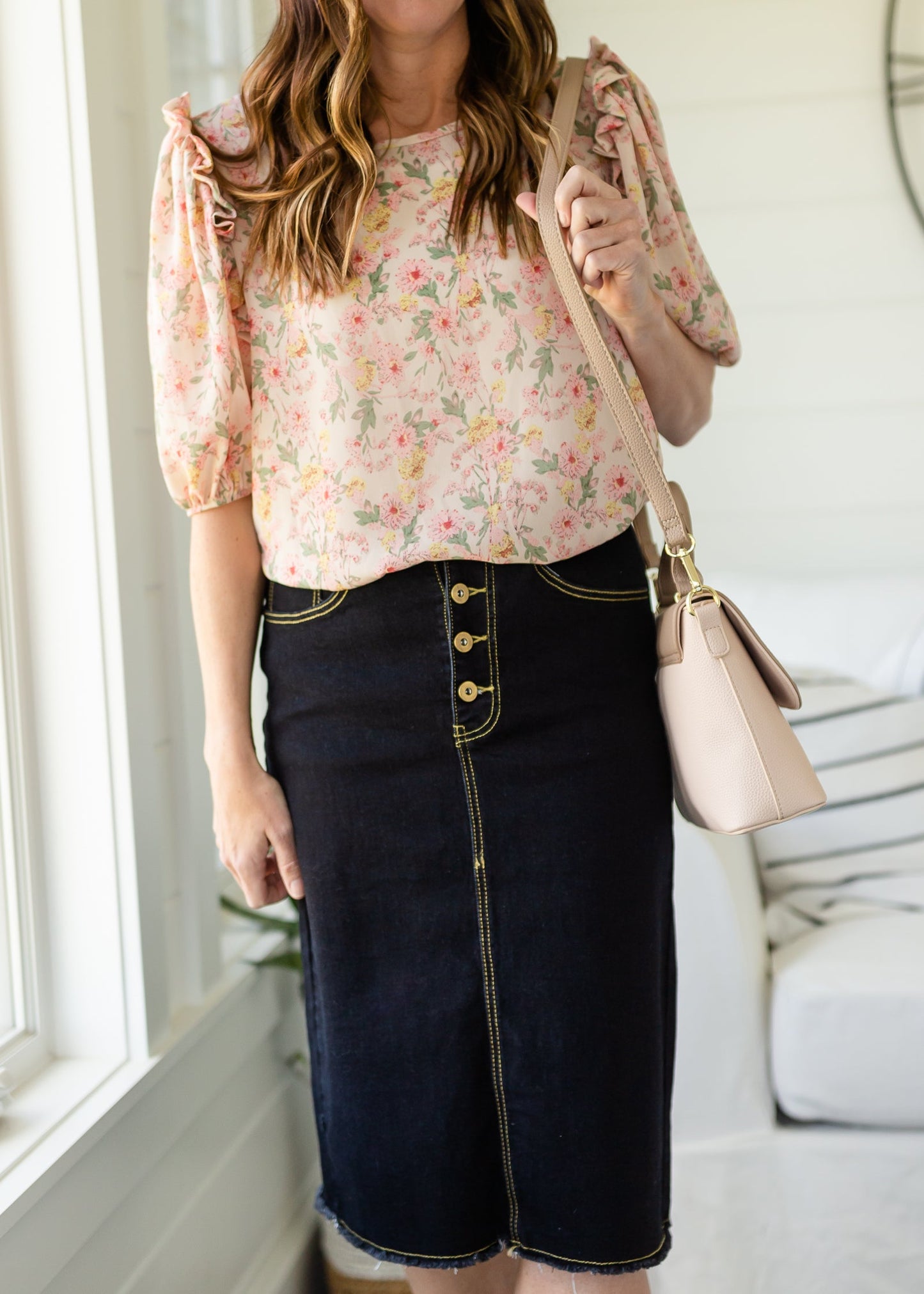 Floral Print Top with Ruffled Sleeves - FINAL SALE Tops