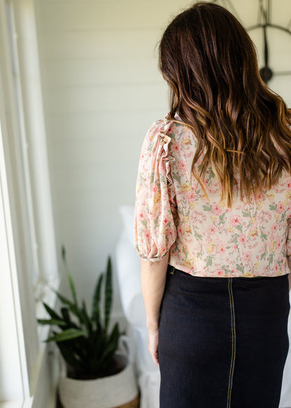 Floral Print Top with Ruffled Sleeves - FINAL SALE Tops