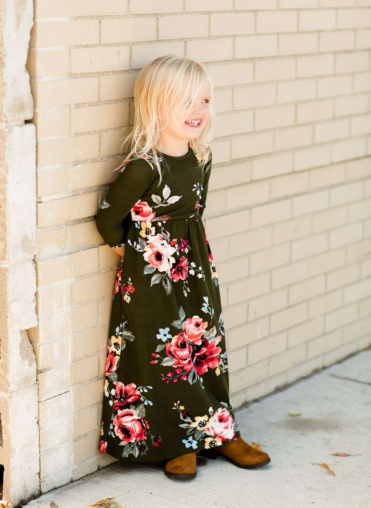 Modest Girls Burgandy and Olive Floral Toddler Maxi Dress