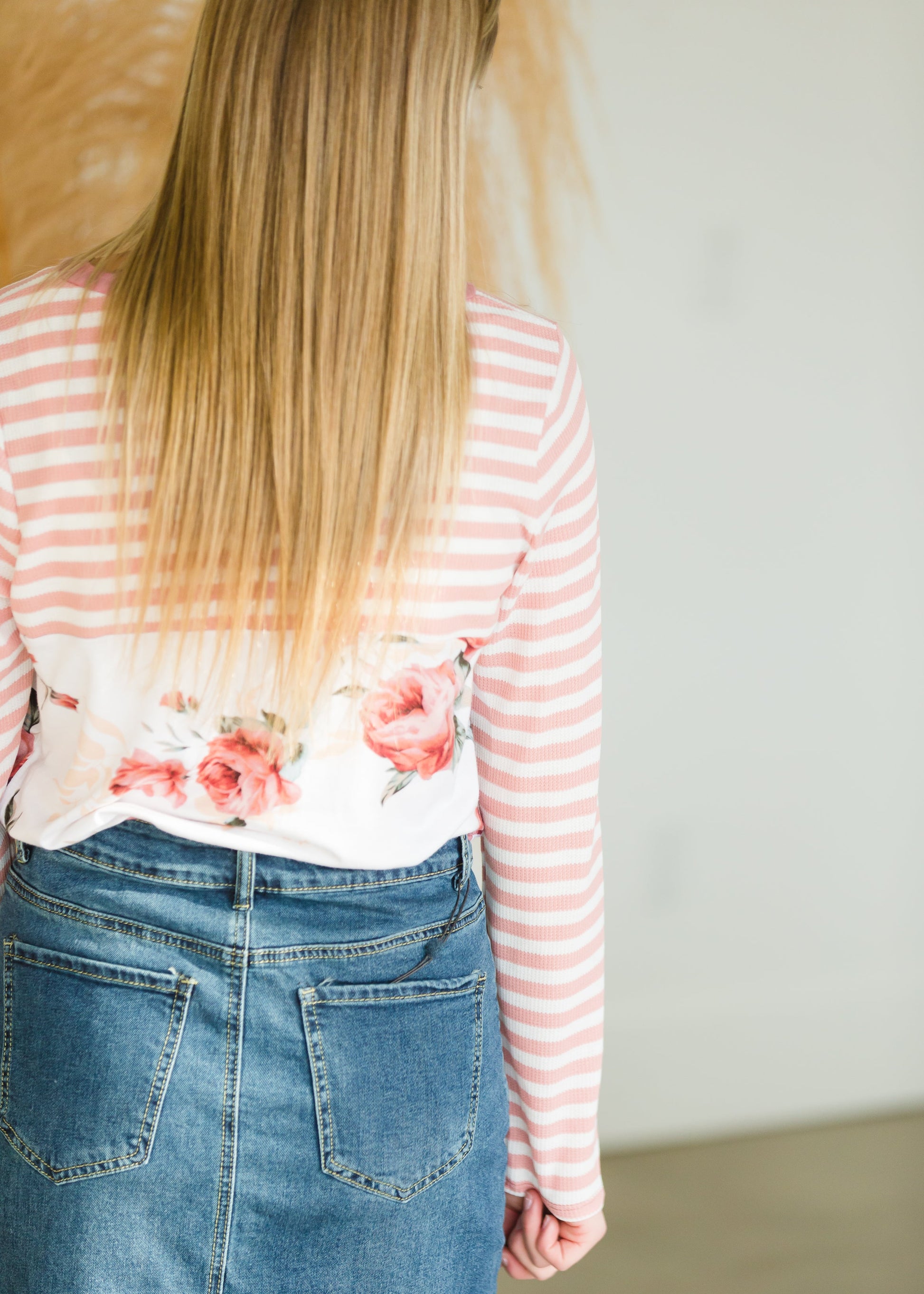 Floral Striped Sequin Pocket Top - FINAL SALE Tops