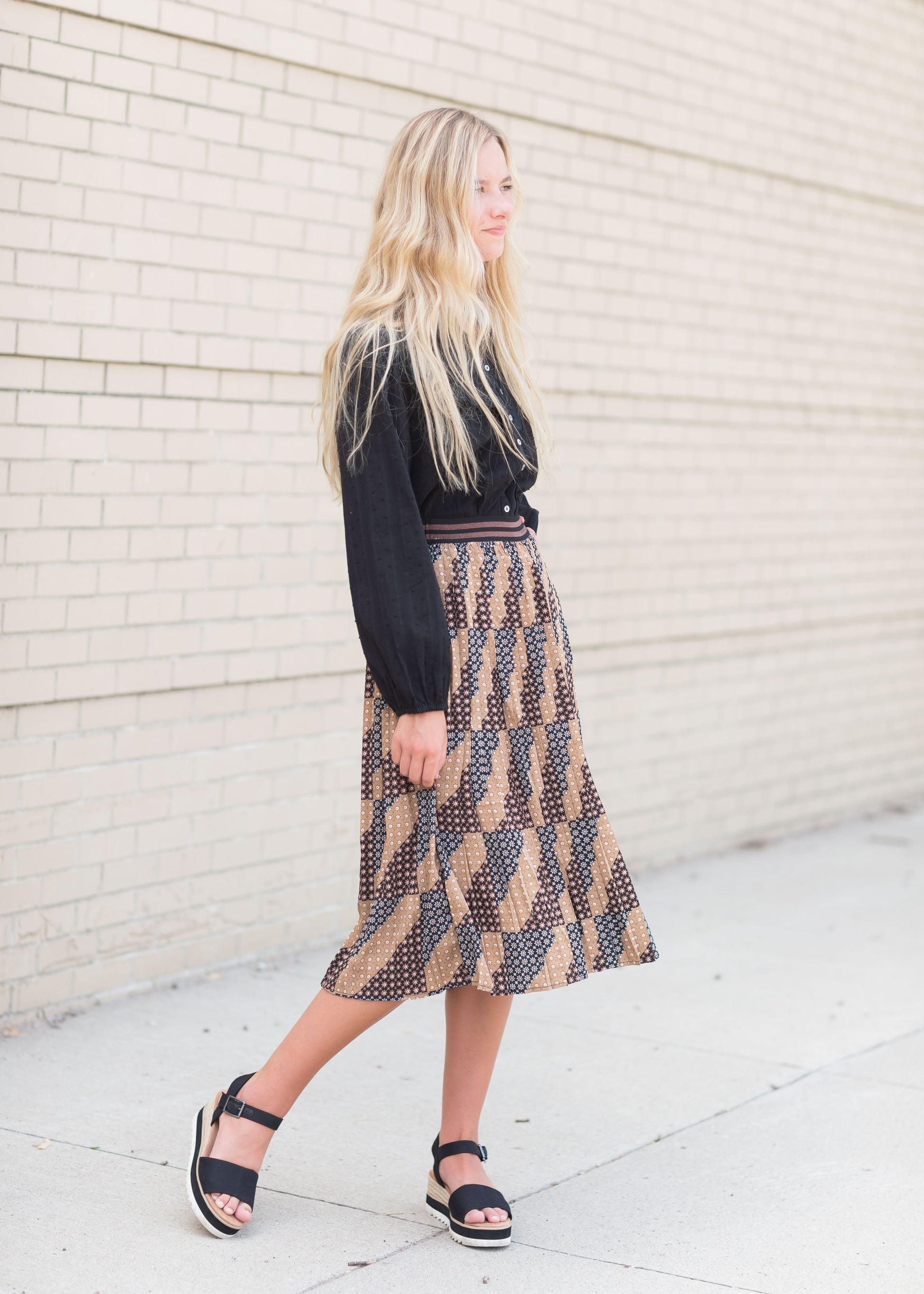 Flower Print Pleated Skirt Skirts