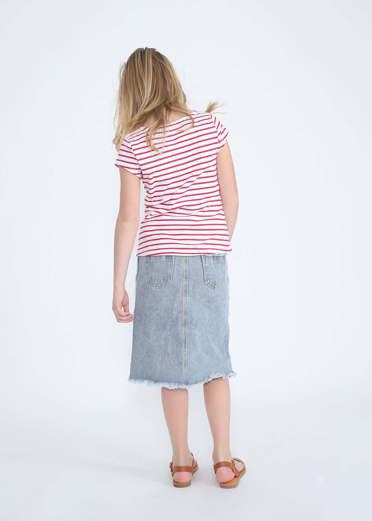 girls modest frayed denim skirt