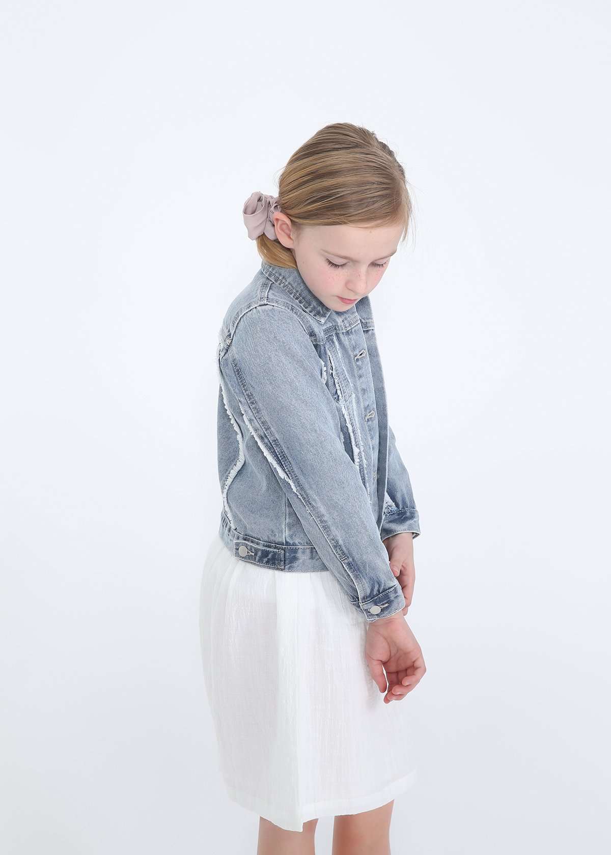 girls modest frayed denim jean jacket