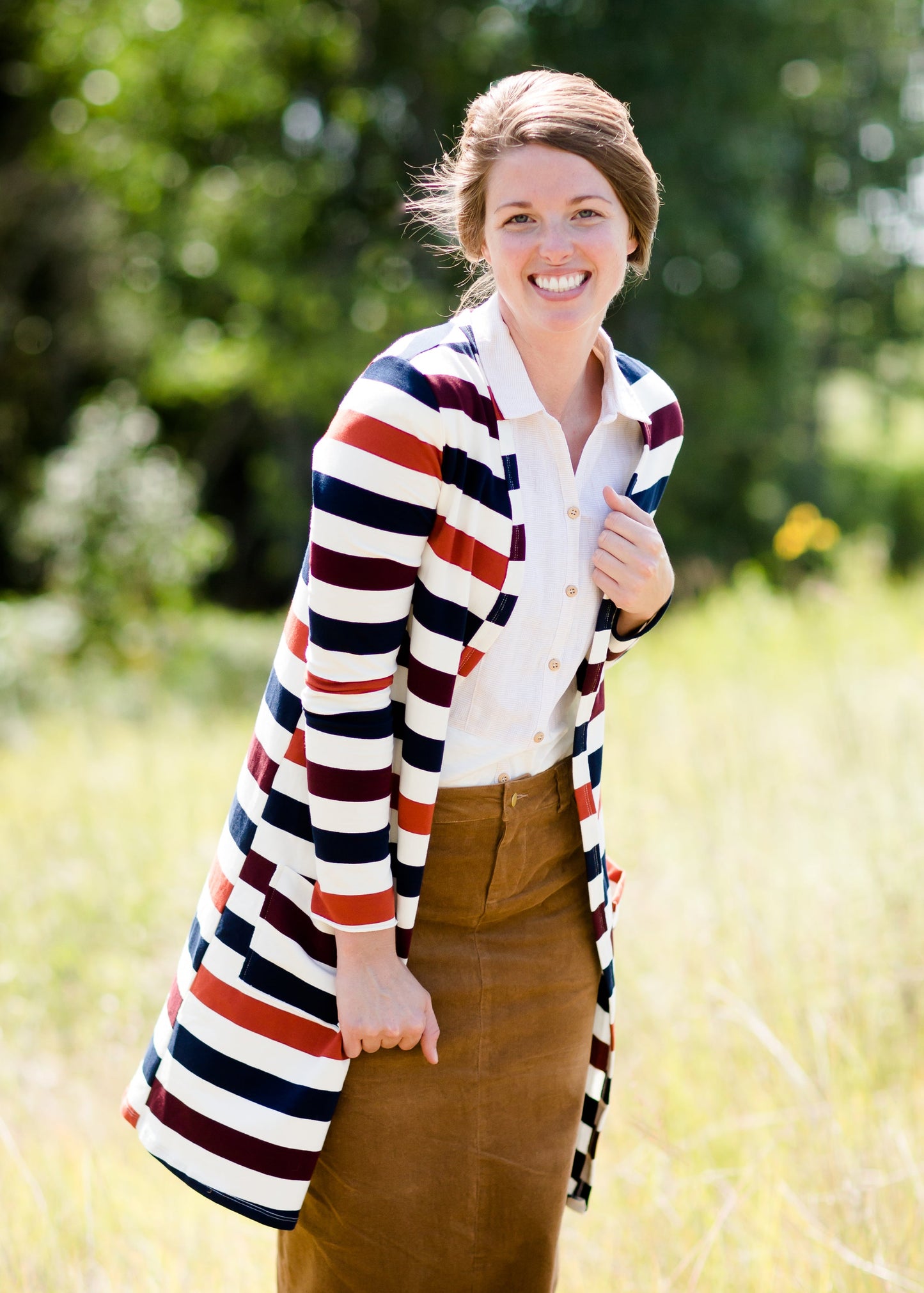 multi color striped long duster cardigan