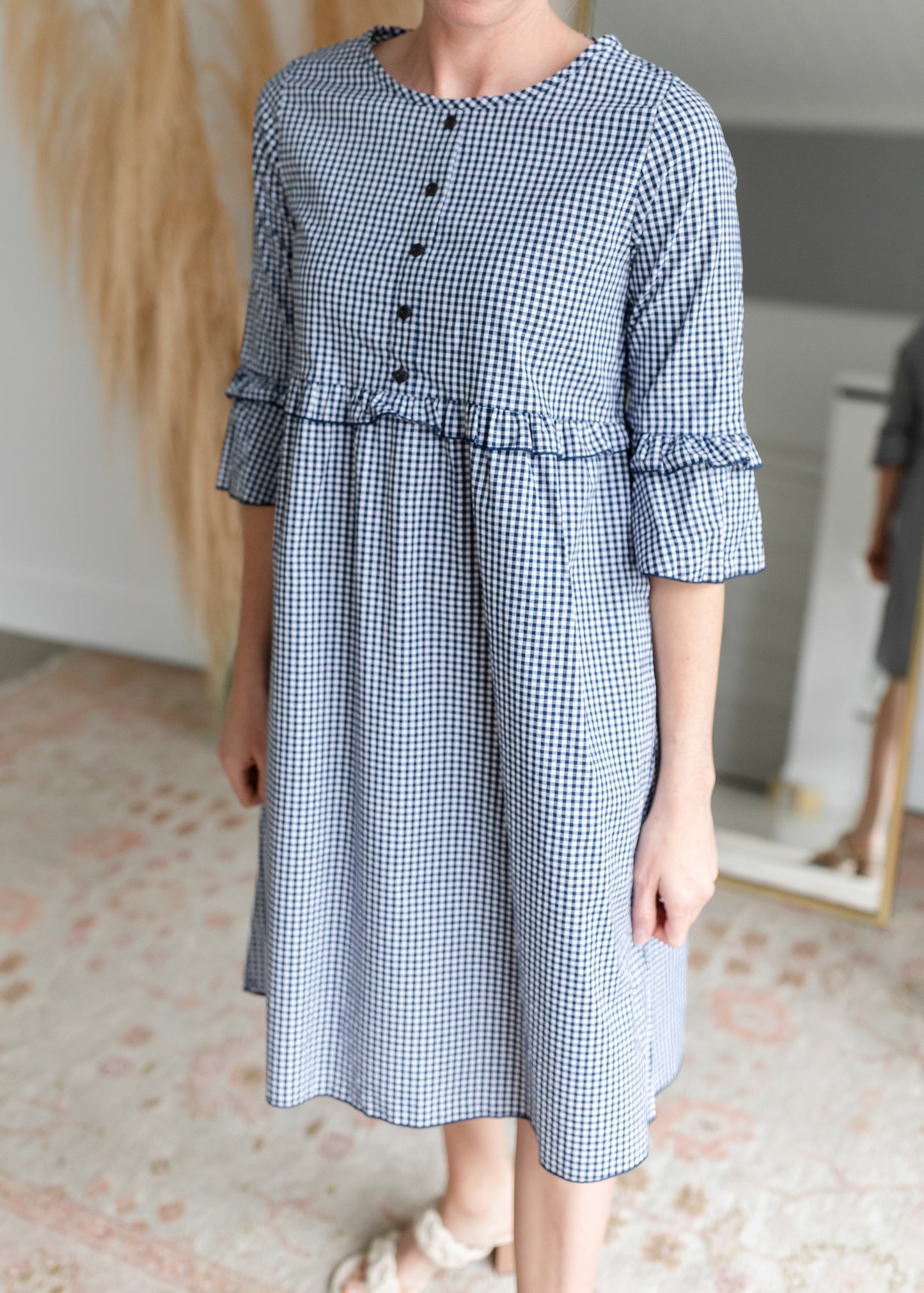 Gingham Ruffle Sleeve Midi Dress Dresses Hailey & Co