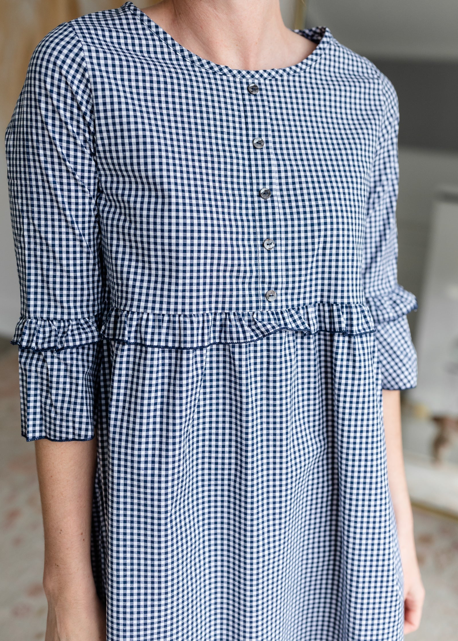 Gingham Ruffle Sleeve Midi Dress Dresses Hailey & Co