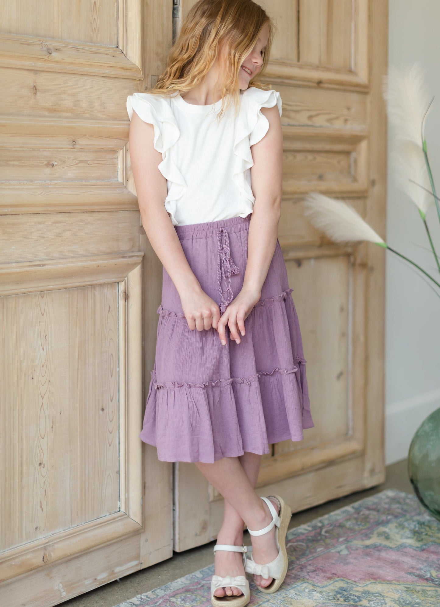 Girl's Lavender Ruffle Tiered Skirt Girls