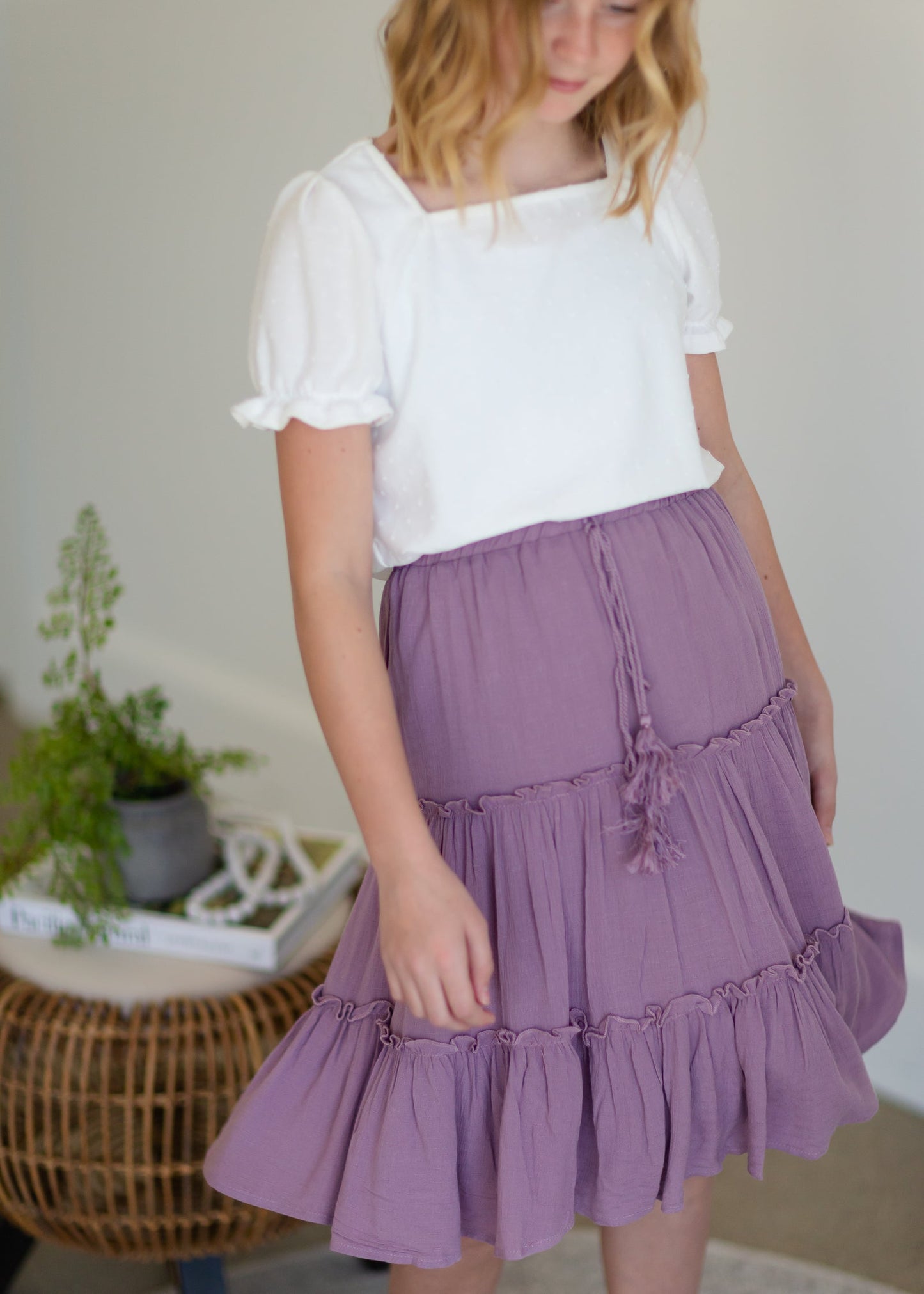 Girl's Lavender Ruffle Tiered Skirt Girls