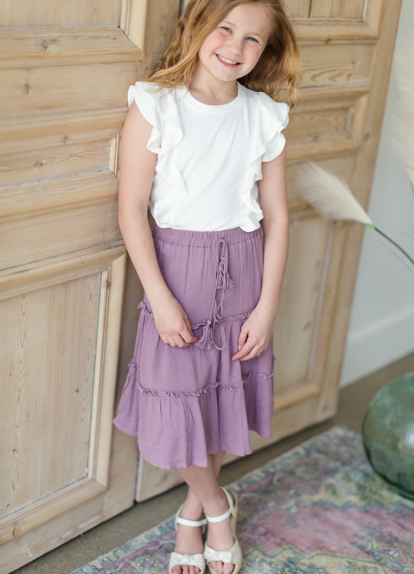 Girl's Lavender Ruffle Tiered Skirt Girls