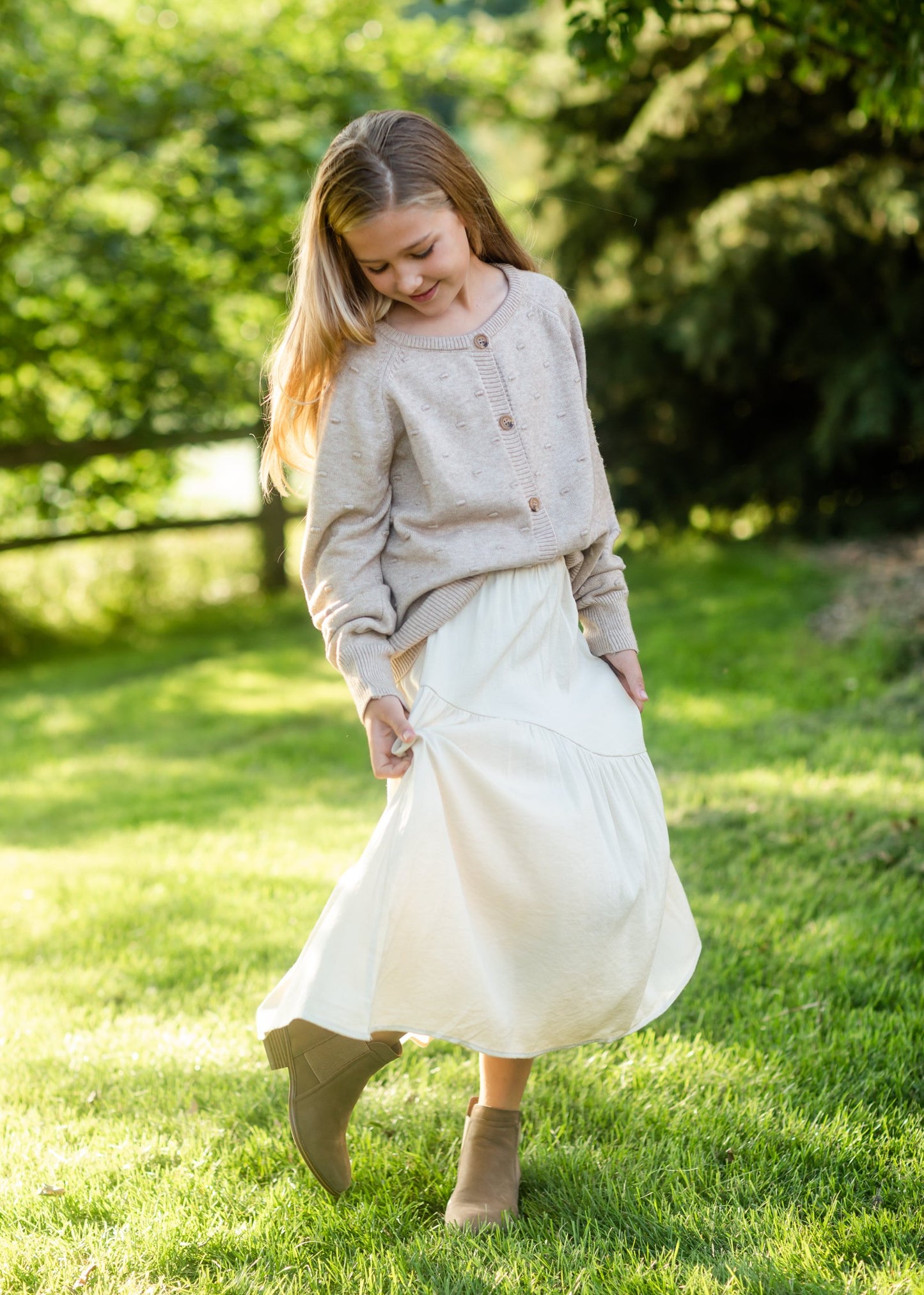 Girls Beige Asymmetric Seam Midi Skirt Girls Hayden Los Angeles