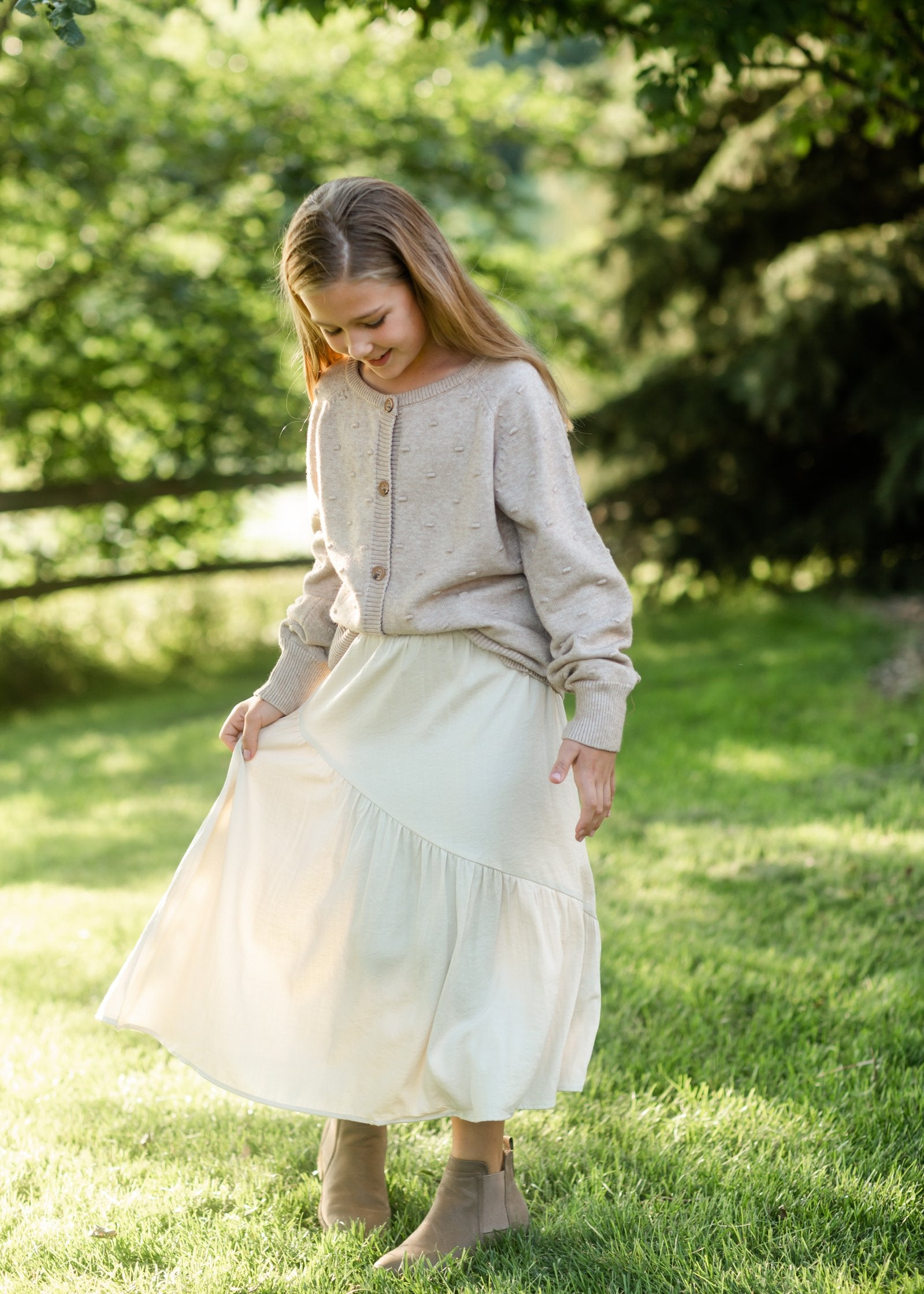 Girls Beige Asymmetric Seam Midi Skirt Girls Hayden Los Angeles